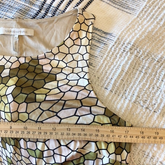 Rolando Santana Olivia 100% Silk Dress Sz 8 Geometric Print Sleeveless Boat Neck - Picture 7 of 8